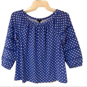 Talbots blue and white polka dot top blouse, cotton blend, size S